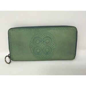Coach Audrey Green Leather Zip‎ Around Accordion Continental Wallet